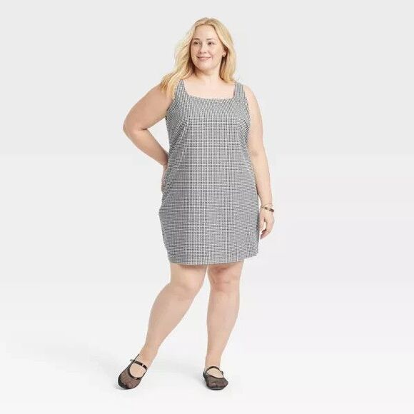 A New Day Women's Size XXL (17) Tank Mini Shift Dress Black Gingham NWT Cottage - Picture 3 of 5